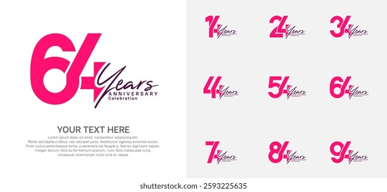 Anniversary logo set vector design, pink color for celebration event