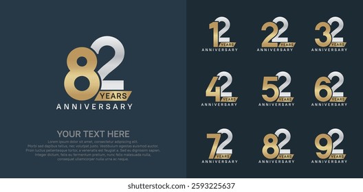 Anniversary logo set vector design, gold and silver color for celebration event