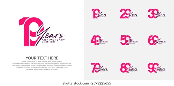 Anniversary logo set vector design, pink color for celebration event