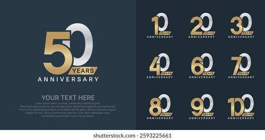 Anniversary logo set vector design, gold and silver color for celebration event
