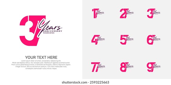 Anniversary logo set vector design, pink color for celebration event