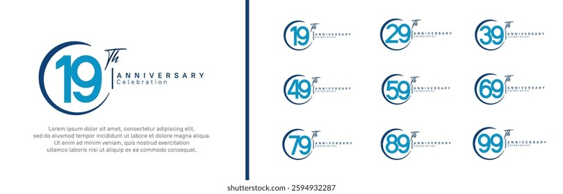 anniversary logo set. vector design blue color for celebration event