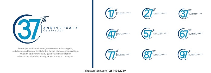 anniversary logo set. vector design blue color for celebration event