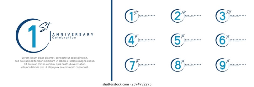 anniversary logo set. vector design blue color for celebration event