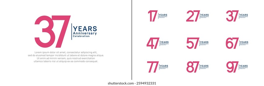 anniversary logo set. vector design pink and blue color can be use for special moment