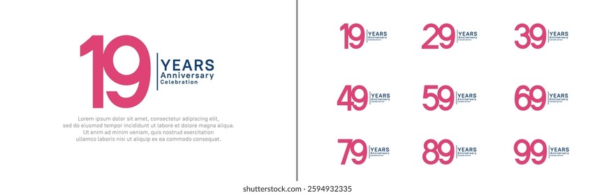 anniversary logo set. vector design pink and blue color can be use for special moment