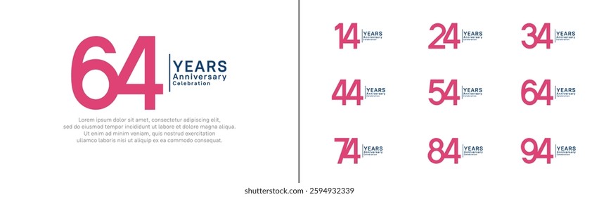 anniversary logo set. vector design pink and blue color can be use for special moment