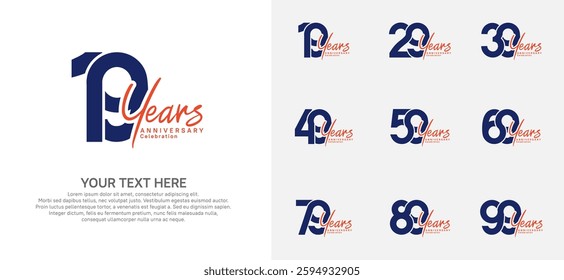 Anniversary logo set vector design, blue color for celebration event