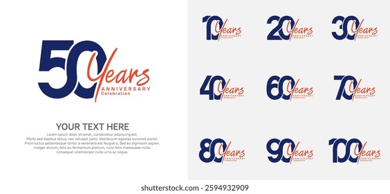 Anniversary logo set vector design, blue color for celebration event
