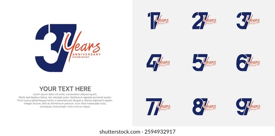 Anniversary logo set vector design, blue color for celebration event