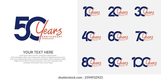 Anniversary logo set vector design, blue color for celebration event