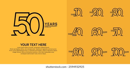 Anniversary logo set vector design, black color for celebration event