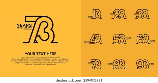Anniversary logo set vector design, black color for celebration event