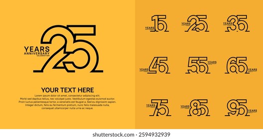 Anniversary logo set vector design, black color for celebration event