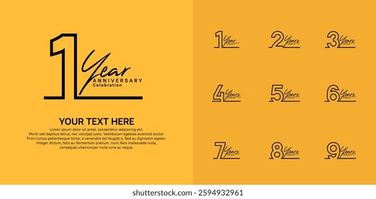 Anniversary logo set vector design, black color for celebration event