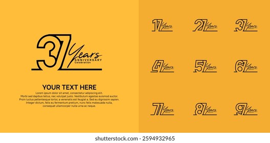 Anniversary logo set vector design, black color for celebration event