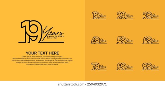 Anniversary logo set vector design, black color for celebration event