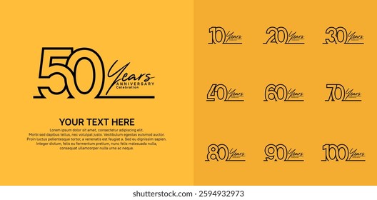 Anniversary logo set vector design, black color for celebration event
