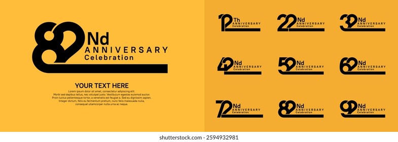 Anniversary logo set vector design, black color for celebration event 