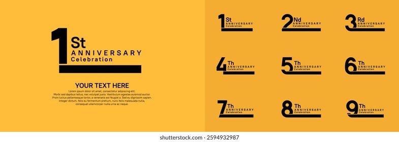 Anniversary logo set vector design, black color for celebration event 