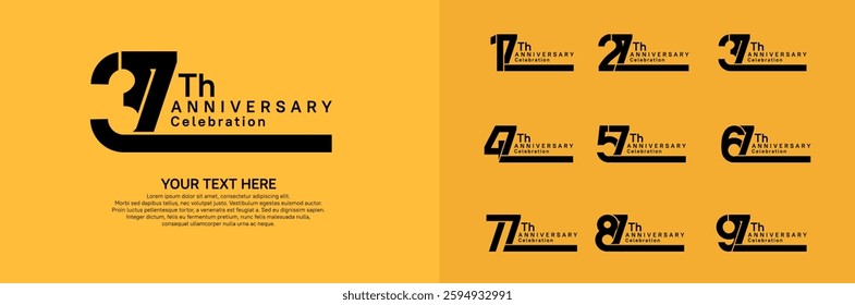 Anniversary logo set vector design, black color for celebration event 