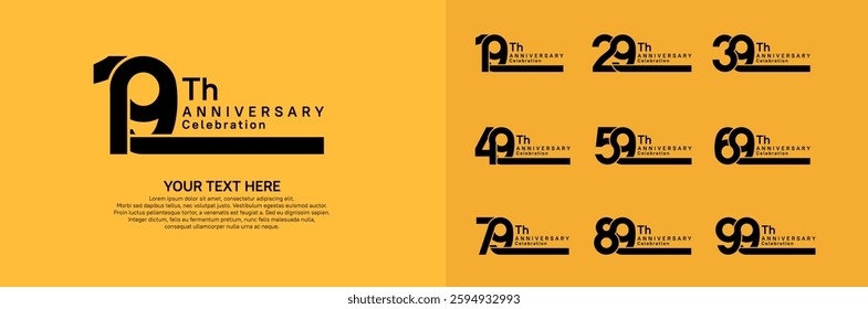 Anniversary logo set vector design, black color for celebration event 