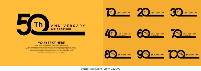 Anniversary logo set vector design, black color for celebration event 