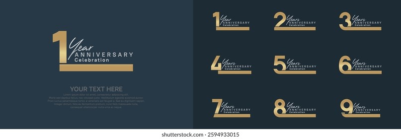 Anniversary logo set vector design, gold and silver color for celebration event