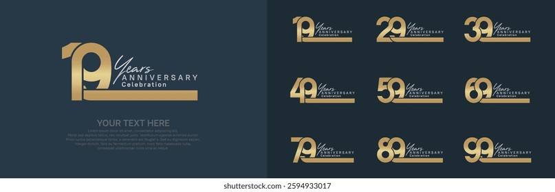 Anniversary logo set vector design, gold and silver color for celebration event