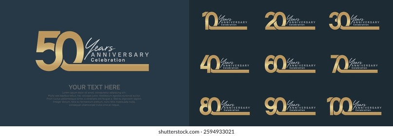 Anniversary logo set vector design, gold and silver color for celebration event