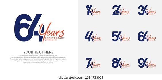 Anniversary logo set vector design, blue color for celebration event