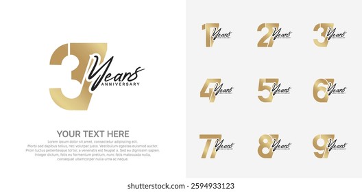 Anniversary logo set vector design, gold and black color for celebration event