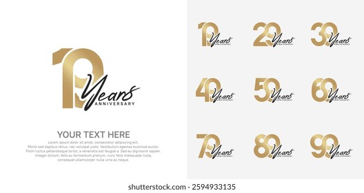 Anniversary logo set vector design, gold and black color for celebration event