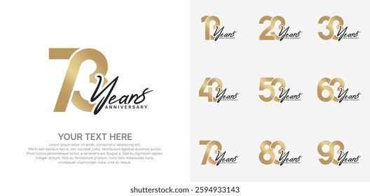Anniversary logo set vector design, gold and black color for celebration event