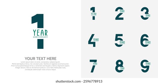 Anniversary logo set vector design, green color for celebration event