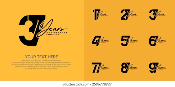 Anniversary logo set vector design, black color for celebration event