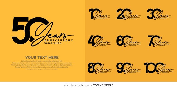 Anniversary logo set vector design, black color for celebration event