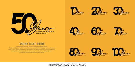 Anniversary logo set vector design, black color for celebration event