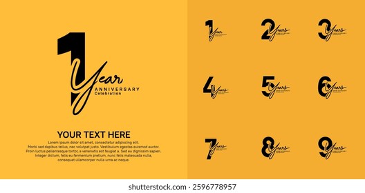 Anniversary logo set vector design, black color for celebration event