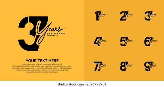 Anniversary logo set vector design, black color for celebration event