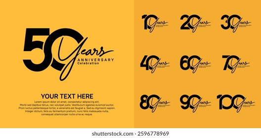 Anniversary logo set vector design, black color for celebration event