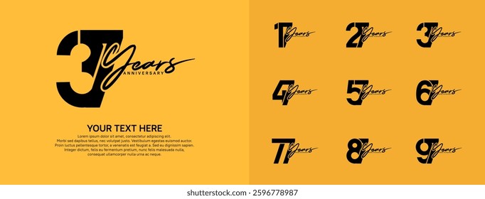Anniversary logo set vector design, black color for celebration event