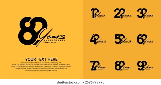 Anniversary logo set vector design, black color for celebration event