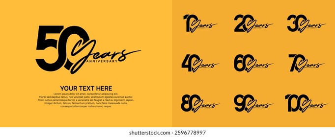 Anniversary logo set vector design, black color for celebration event