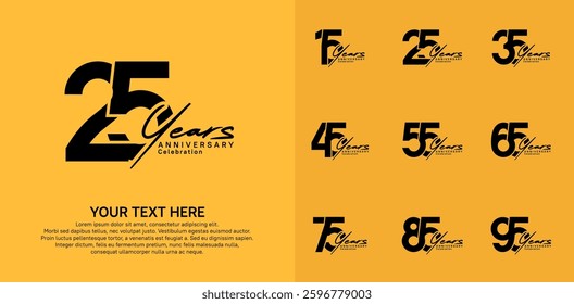 Anniversary logo set vector design, black color for celebration event