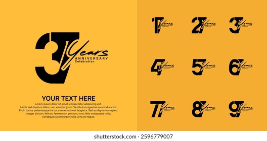 Anniversary logo set vector design, black color for celebration event
