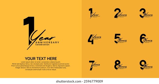 Anniversary logo set vector design, black color for celebration event