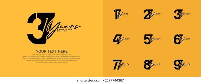 Anniversary logo set vector design, black color for celebration event 