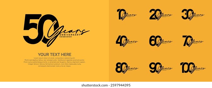 Anniversary logo set vector design, black color for celebration event 
