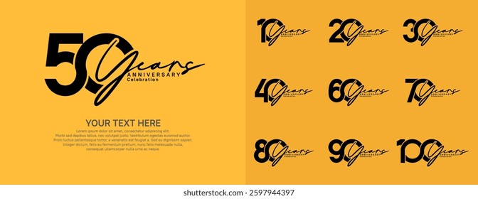 Anniversary logo set vector design, black color for celebration event 